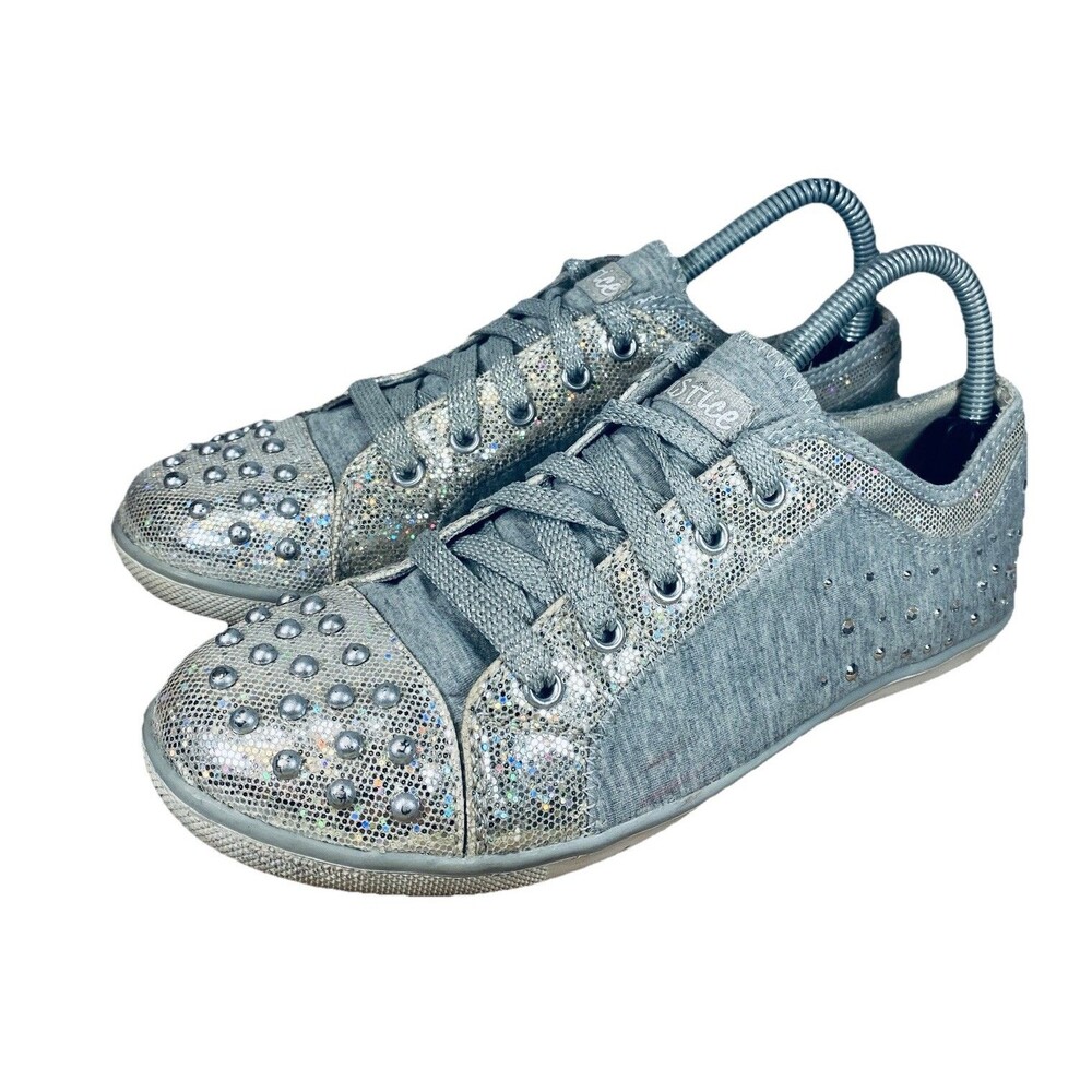 Justice Silver Glitter Beaded Sneakers Size 7